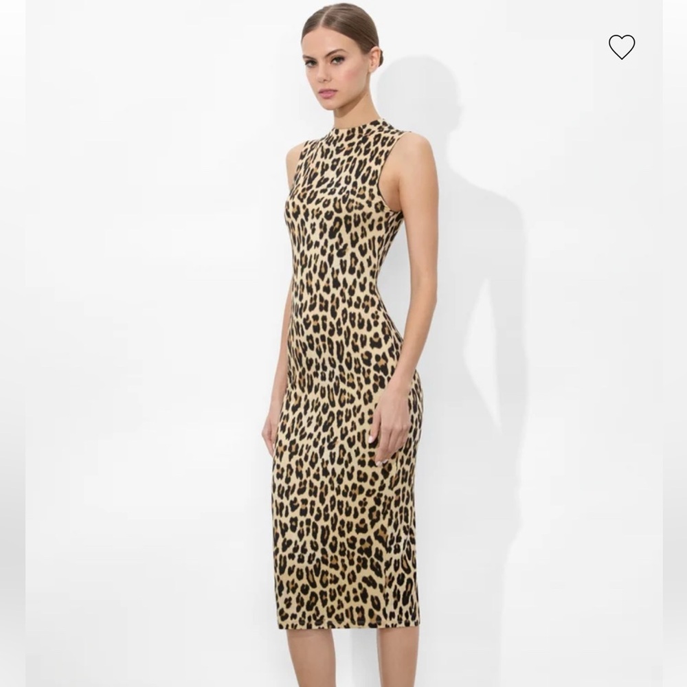 Alice + Olivia DELORA FITTED MOCK NECK DRESS Leopard size 2